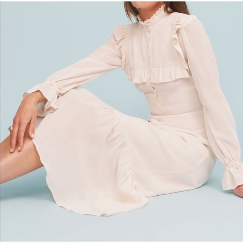 Reformation Blush Cream Ruffled Midi Dress